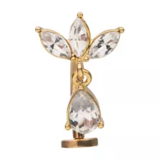 CZ Flower Teardrop Goldtone Titanium Bar Belly Ring - 14 Gauge at Spencer's