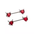 CZ Red Heart Devil Horn Nipple Barbells - 14 Gauge at Spencer's
