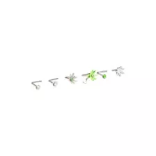 Multi-Pack CZ Heart and Weed Leaf L-Bend Nose Pins 6 Pack - 20 Gauge at Spencer's