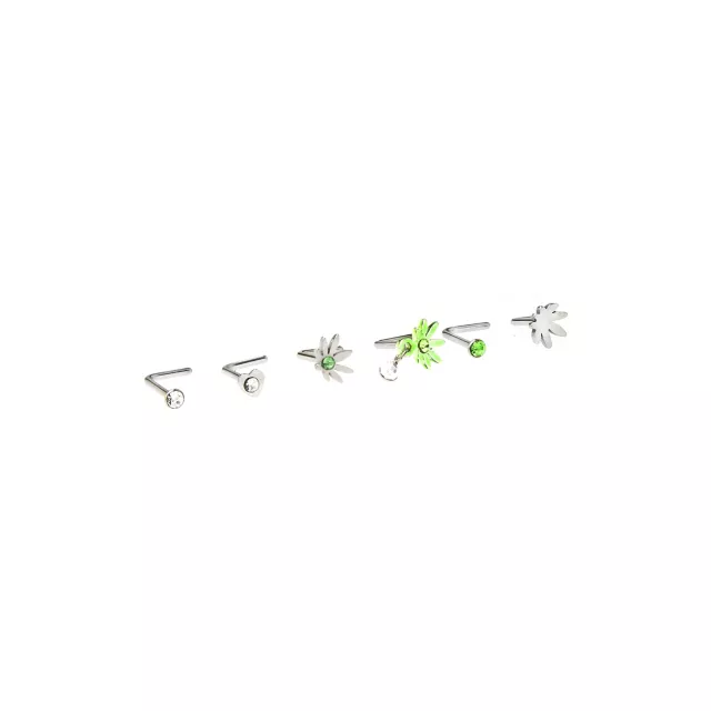 Multi-Pack CZ Heart and Weed Leaf L-Bend Nose Pins 6 Pack - 20 Gauge at Spencer's