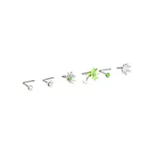 Multi-Pack CZ Heart and Weed Leaf L-Bend Nose Pins 6 Pack - 20 Gauge at Spencer's