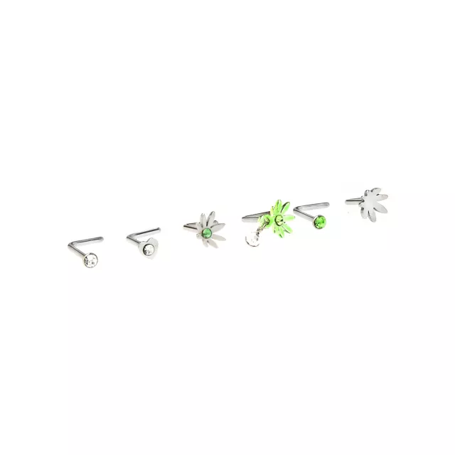Multi-Pack CZ Heart and Weed Leaf L-Bend Nose Pins 6 Pack - 20 Gauge at Spencer's