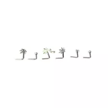 Multi-Pack CZ Heart and Weed Leaf L-Bend Nose Pins 6 Pack - 20 Gauge at Spencer's