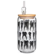 Tooth Glass Cup with Straw at Spencer's