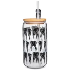 Tooth Glass Cup with Straw at Spencer's