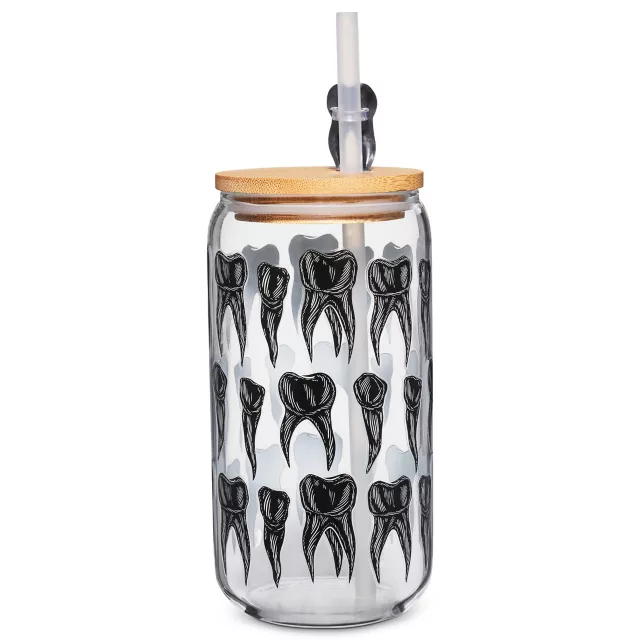 Tooth Glass Cup with Straw at Spencer's