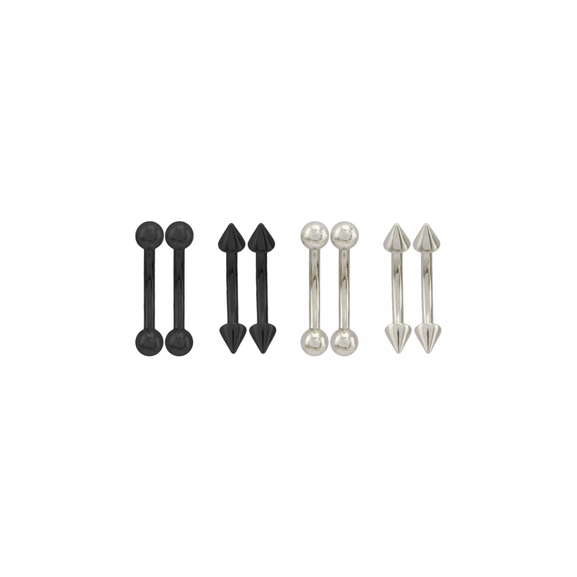 Multi-Pack Black and Silvertone Spike Curved Titanium Barbells 4 Pair - 16 Gauge