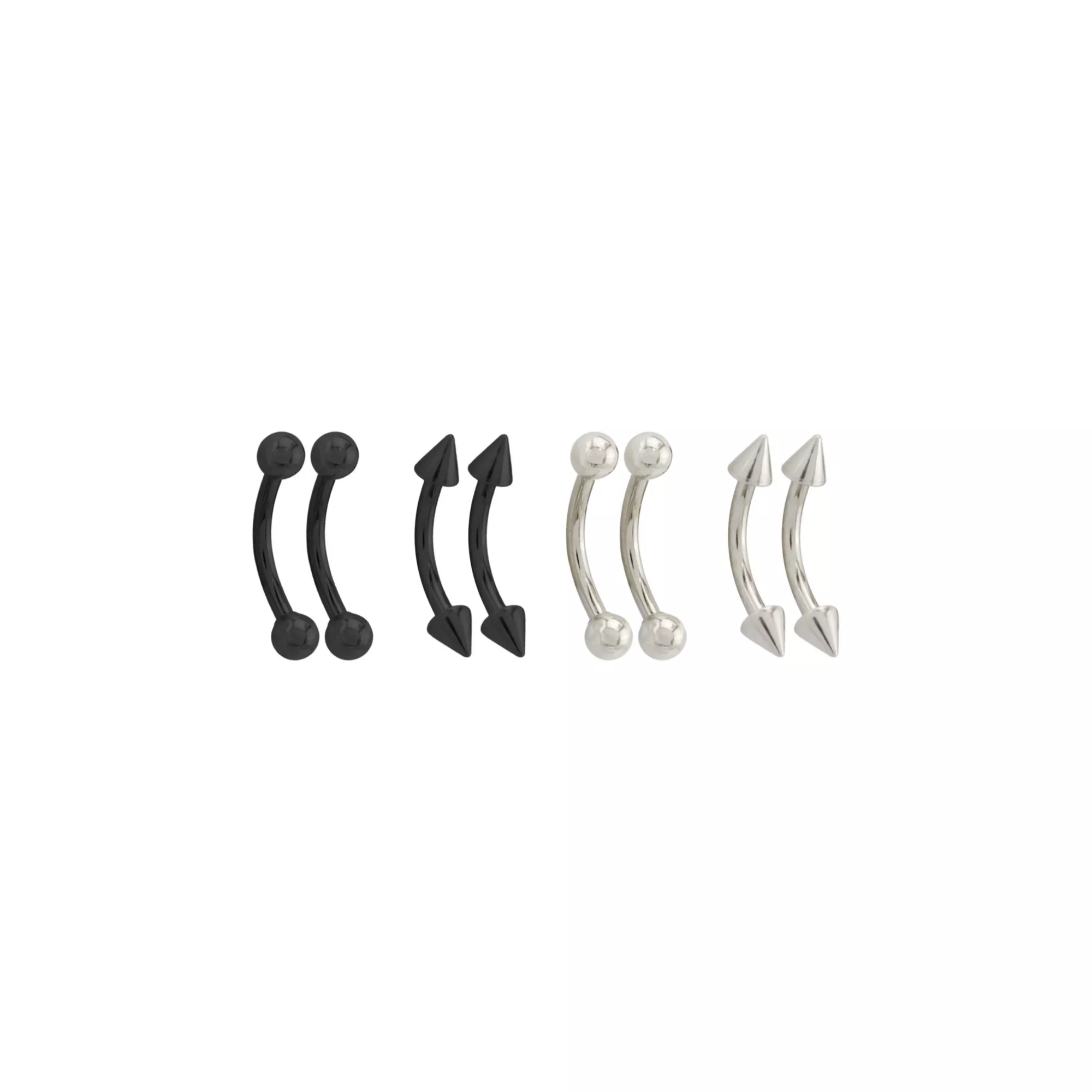 Multi-Pack Black and Silvertone Spike Curved Titanium Barbells 4 Pair - 16 Gauge at Spencer's
