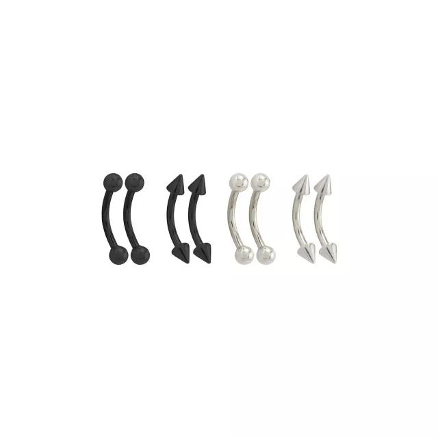 Multi-Pack Black and Silvertone Spike Curved Titanium Barbells 4 Pair - 16 Gauge at Spencer's