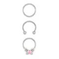 Multi-Pack CZ Sparkle Pink Butterfly Septum Rings 3 Pack - 16 Gauge at Spencer's