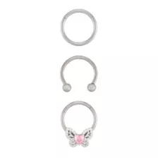 Multi-Pack CZ Sparkle Pink Butterfly Septum Rings 3 Pack - 16 Gauge at Spencer's