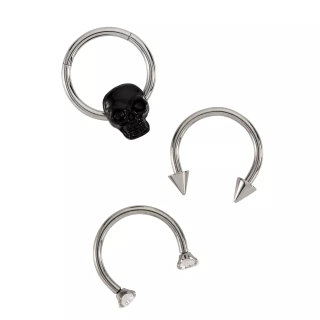 Multi-Pack Titanium Black Skull Septum Rings 3 Pack - 16 Gauge at Spencer's