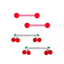 Multi-Pack CZ Cherry and Red Titanium Nipple Barbells 14 Gauge - 2 Pair at Spencer's