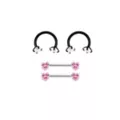 Multi-Pack Black and Pink Heart Horseshoe Rings and Nipple Barbells 2 Pair - 14 Gauge at Spencer's