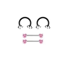 Multi-Pack Black and Pink Heart Horseshoe Rings and Nipple Barbells 2 Pair - 14 Gauge at Spencer's