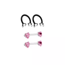Multi-Pack Black and Pink Heart Horseshoe Rings and Nipple Barbells 2 Pair - 14 Gauge at Spencer's