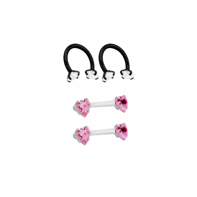 Multi-Pack Black and Pink Heart Horseshoe Rings and Nipple Barbells 2 Pair - 14 Gauge at Spencer's