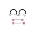 Multi-Pack Black and Pink Heart Horseshoe Rings and Nipple Barbells 2 Pair - 14 Gauge at Spencer's