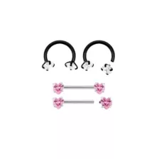 Multi-Pack Black and Pink Heart Horseshoe Rings and Nipple Barbells 2 Pair - 14 Gauge at Spencer's