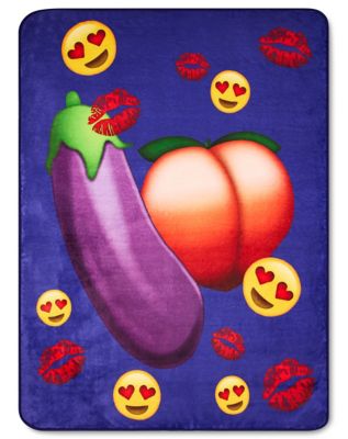 Eggplant and Peach Emoji Fleece Blanket