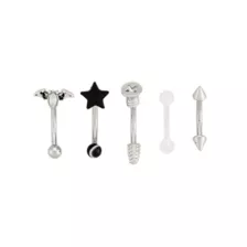 Multi-Pack Bat and Star Curved Barbells 5 Pack - 16 Gauge at Spencer's