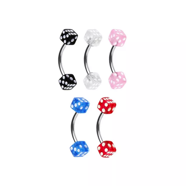 Multi-Pack Colored Dice Curved Barbells 5 Pack - 16 Gauge at Spencer's