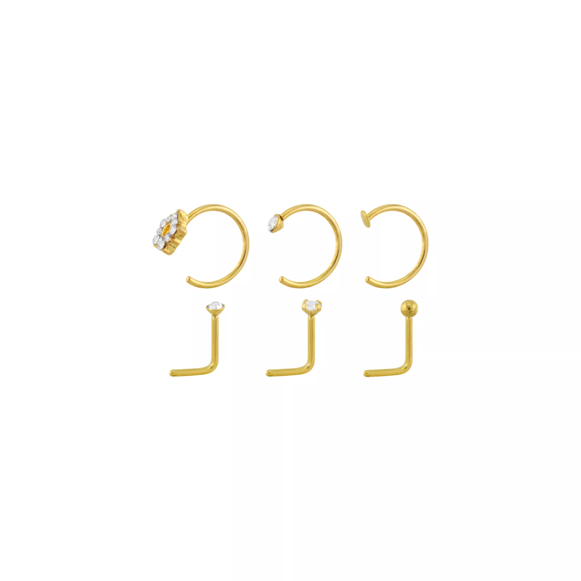 Multi-Pack Goldtone Titanium Flower L-Bends and Nose Hoops 6 Pack - 20 Gauge at Spencer's