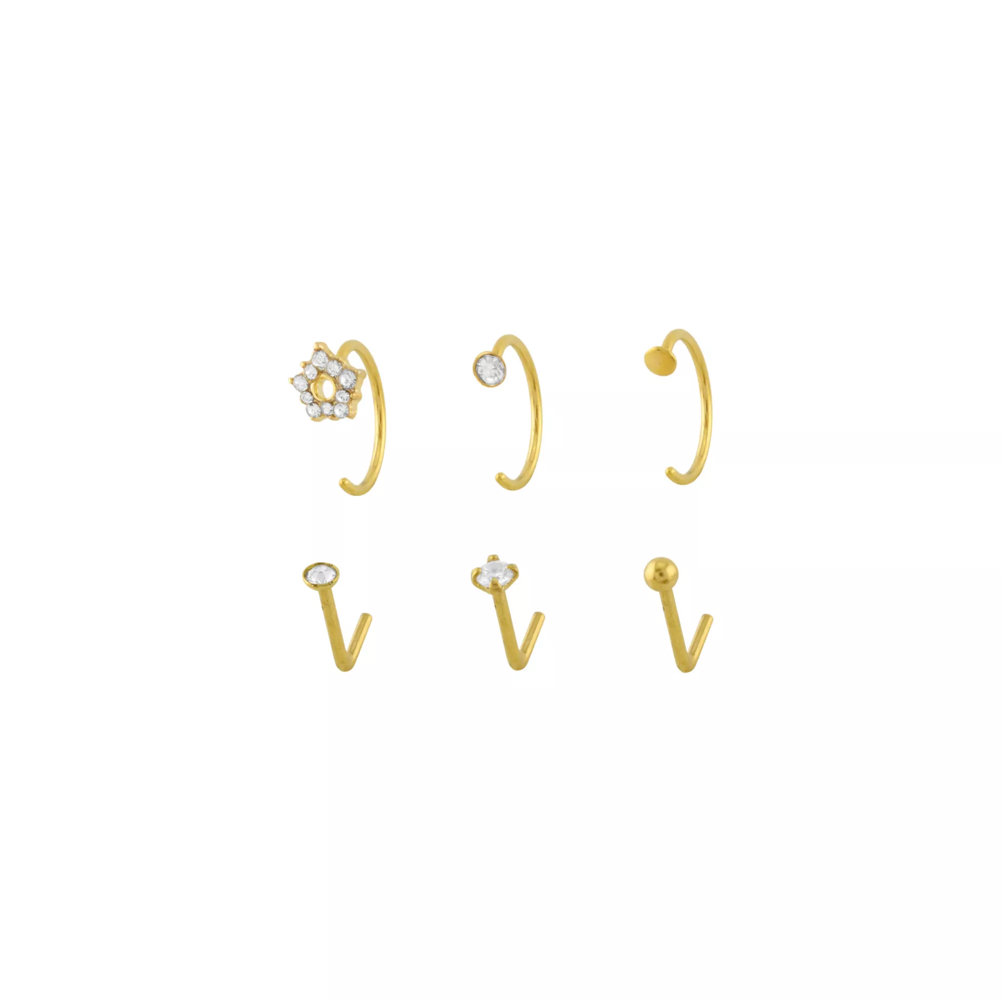 Multi-Pack Goldtone Titanium Flower L-Bends and Nose Hoops 6 Pack - 20 Gauge at Spencer's
