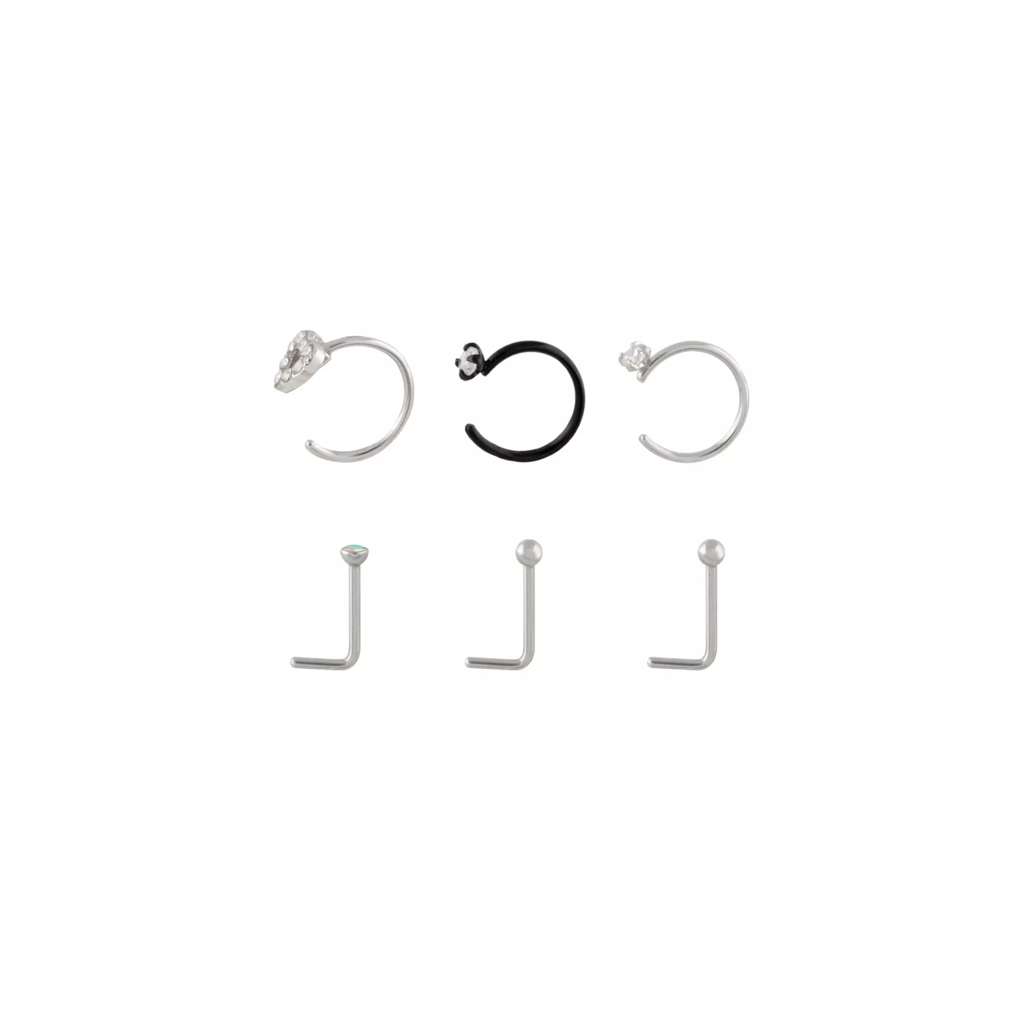 Multi-Pack CZ Crystal Heart Hoop and L-Bend Nose Rings 6 Pack - 20 Gauge at Spencer's
