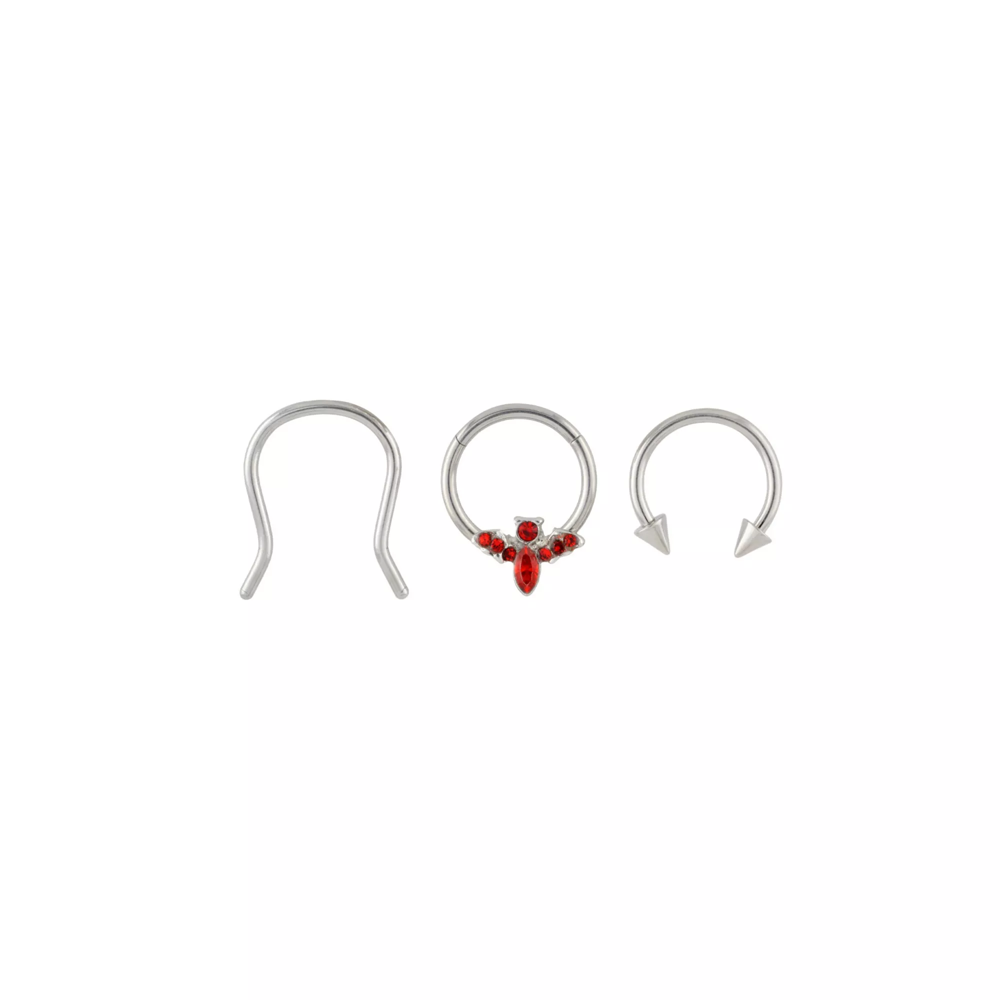 Multi-Pack CZ Red Bat Titanium Septum Rings 3 Pack - 16 Gauge at Spencer's