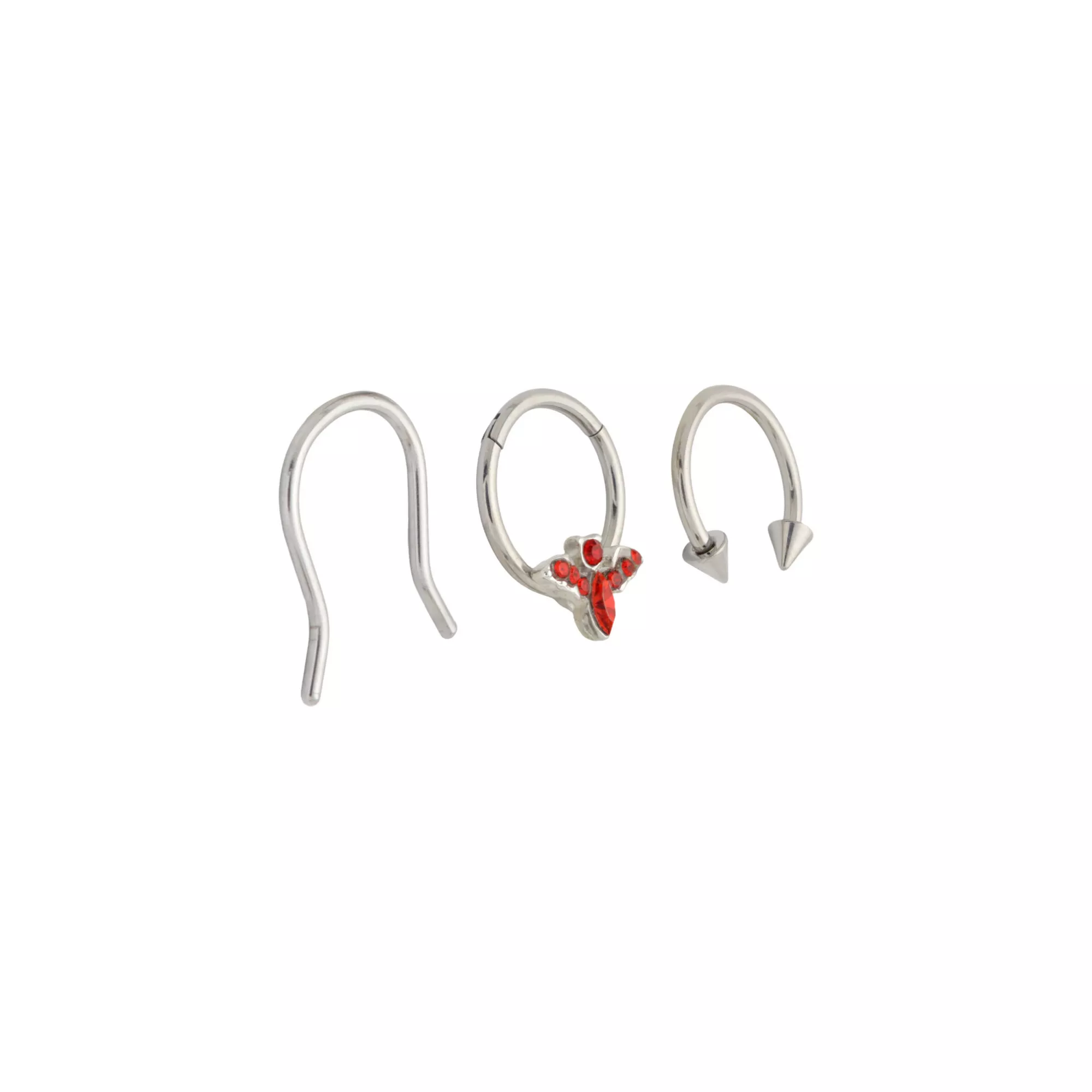 Multi-Pack CZ Red Bat Titanium Septum Rings 3 Pack - 16 Gauge at Spencer's