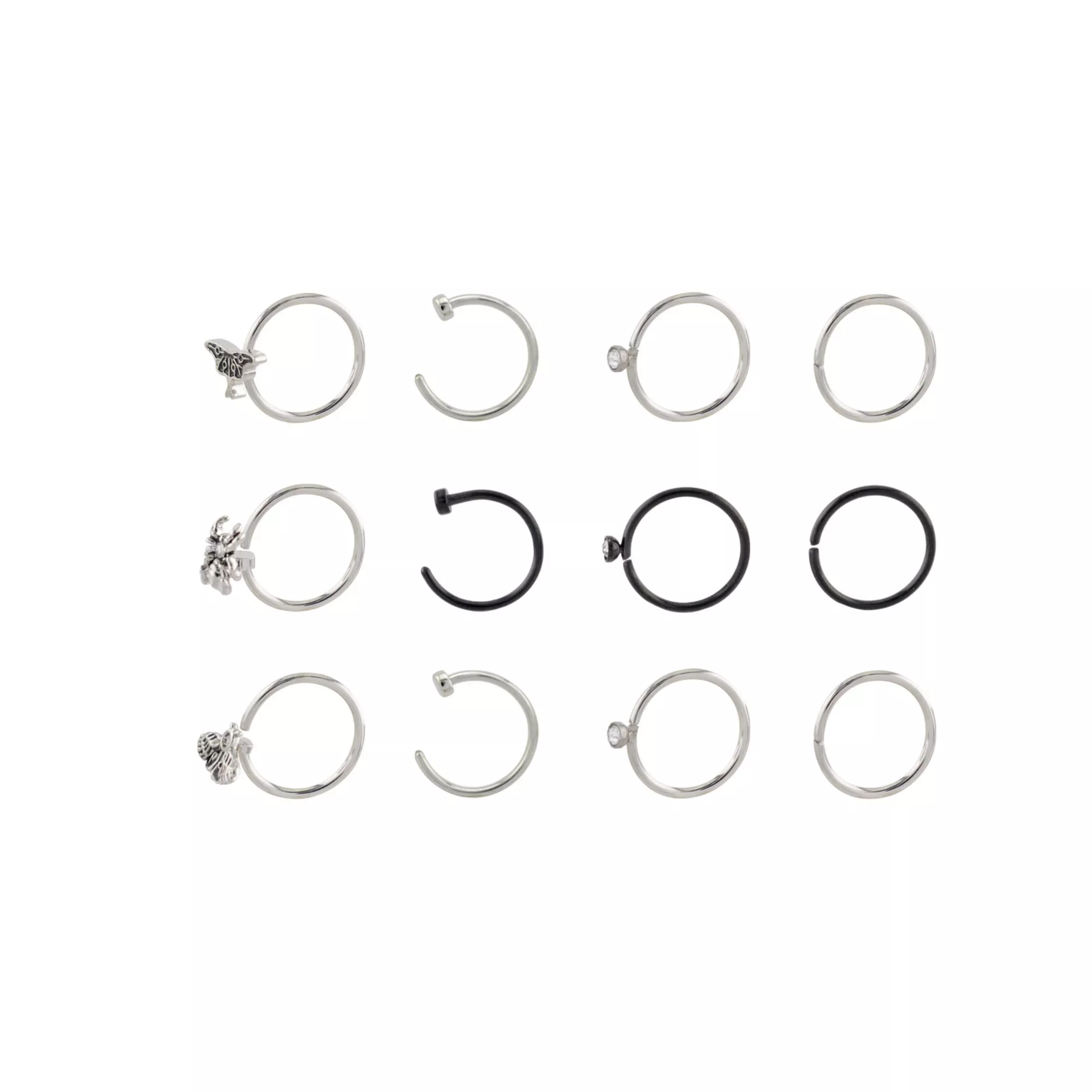 Multi-Pack CZ Moth and Spider Half Hoop Rings 12 Pack - 20 Gauge at Spencer's