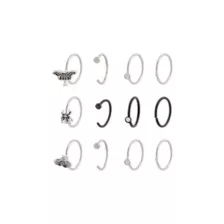 Multi-Pack CZ Moth and Spider Half Hoop Rings 12 Pack - 20 Gauge at Spencer's