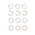 Multi-Pack CZ Rose Goldtone Silvertone and Goldtone Hoop and Half Hoop Nose Rings 12 Pack - 20 Gauge at Spencer's
