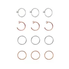 Multi-Pack CZ Rose Goldtone Silvertone and Goldtone Hoop and Half Hoop Nose Rings 12 Pack - 20 Gauge at Spencer's