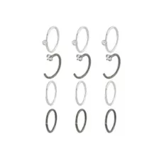Multi-Pack CZ Silvertone and Black Hoop and Half Hoop Nose Rings 12 Pack - 20 Gauge at Spencer's