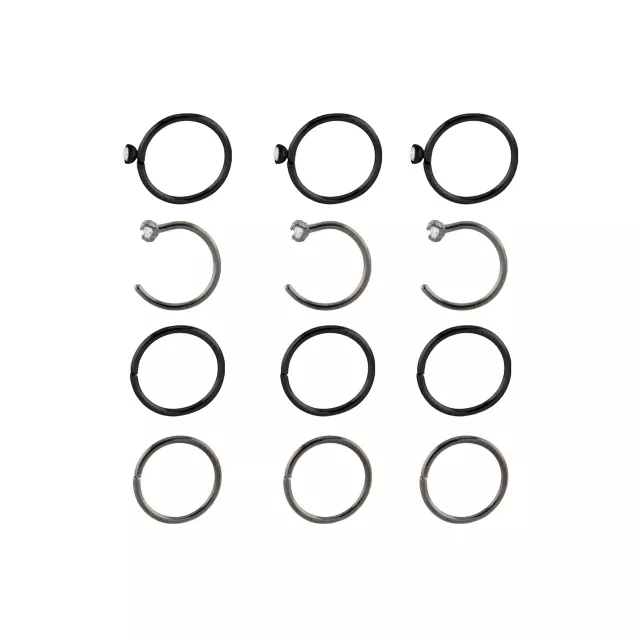 Multi-Pack CZ Black Hoop and Half Hoop Nose Rings 12 Pack - 20 Gauge at Spencer's