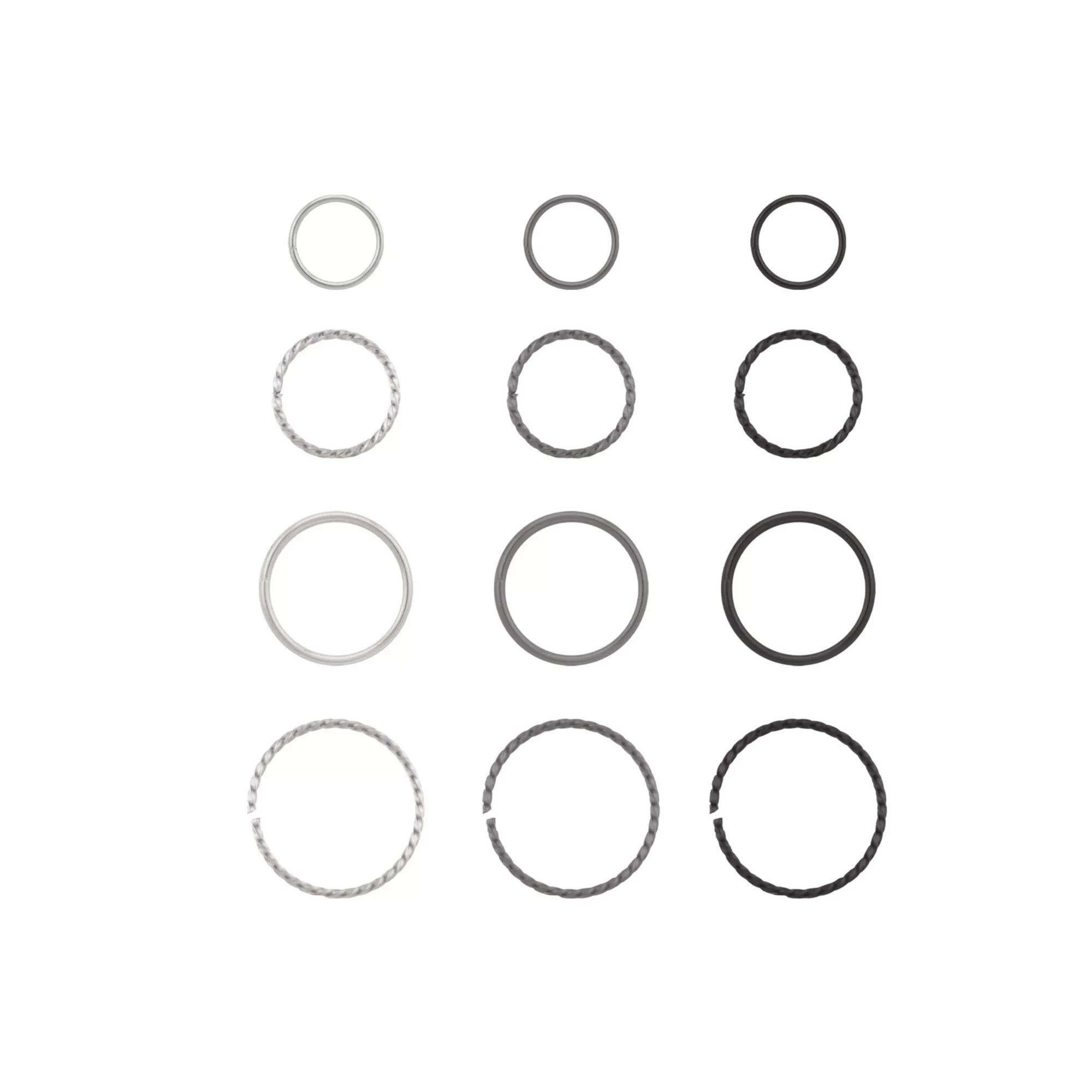 Multi-Pack Silvertone Grey and Black Hoop Nose Rings 12 Pack - 20 Gauge at Spencer's