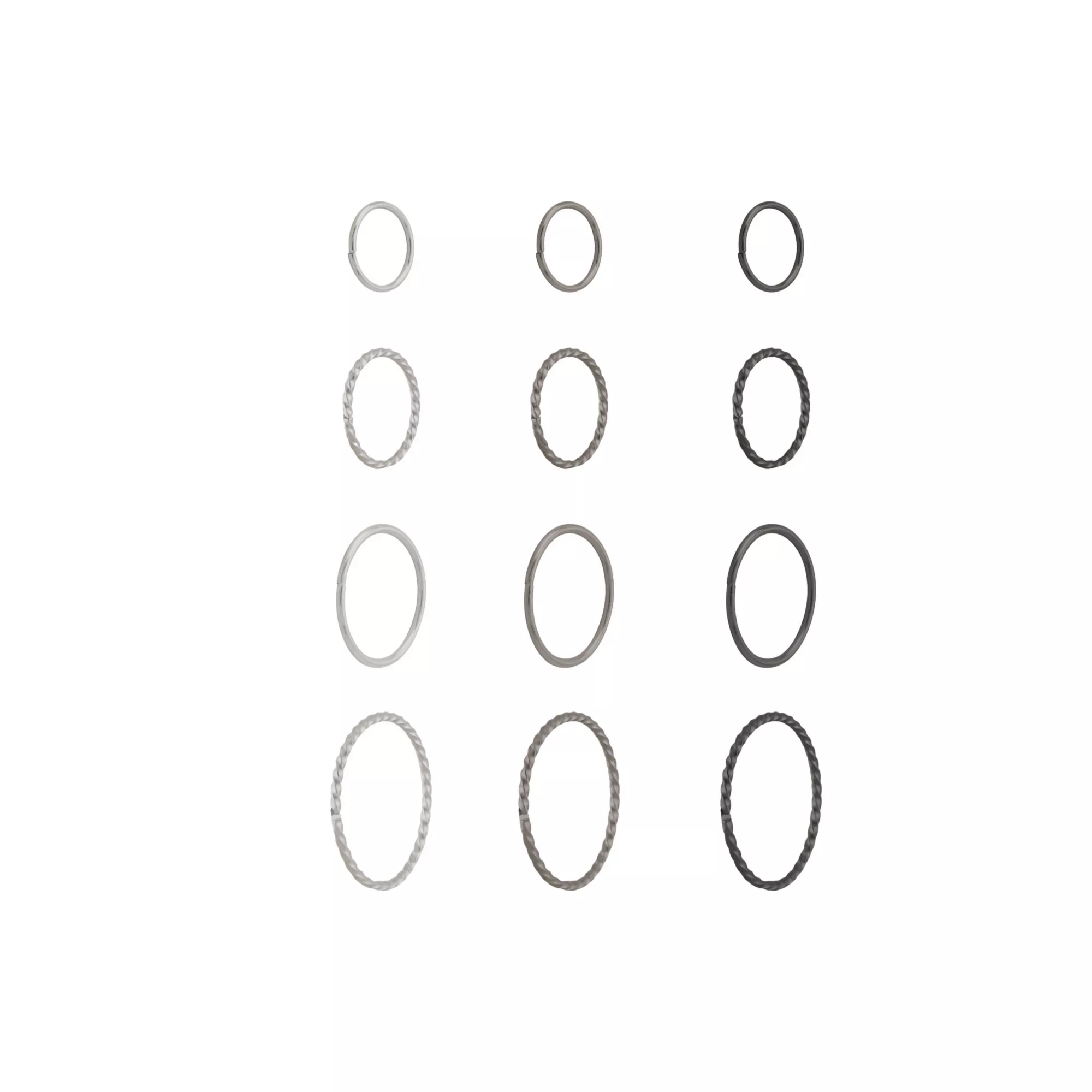 Multi-Pack Silvertone Grey and Black Hoop Nose Rings 12 Pack - 20 Gauge at Spencer's