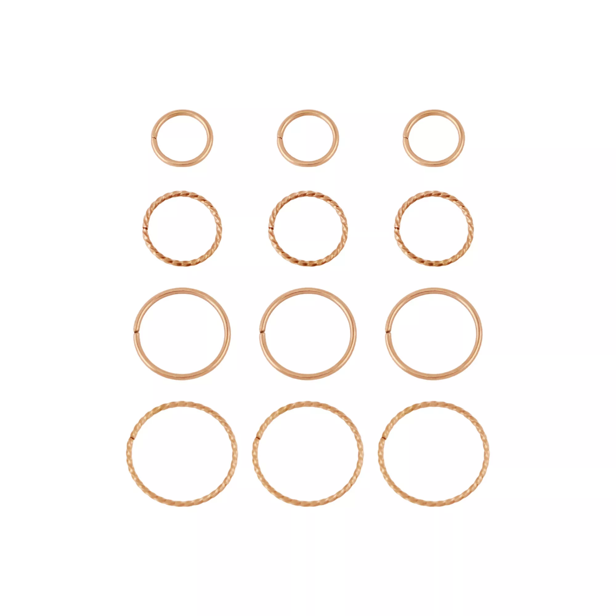 Multi-Pack Rose Goldtone Twisted Nose Hoops 12 Pack - 20 Gauge at Spencer's