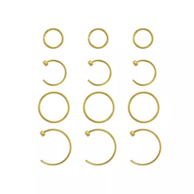 Multi-Pack Goldtone Hoop and Half Hoop Nose Rings 12 Pack - 20 Gauge at Spencer's