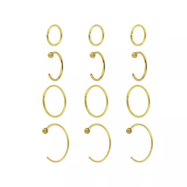Multi-Pack Goldtone Hoop and Half Hoop Nose Rings 12 Pack - 20 Gauge at Spencer's