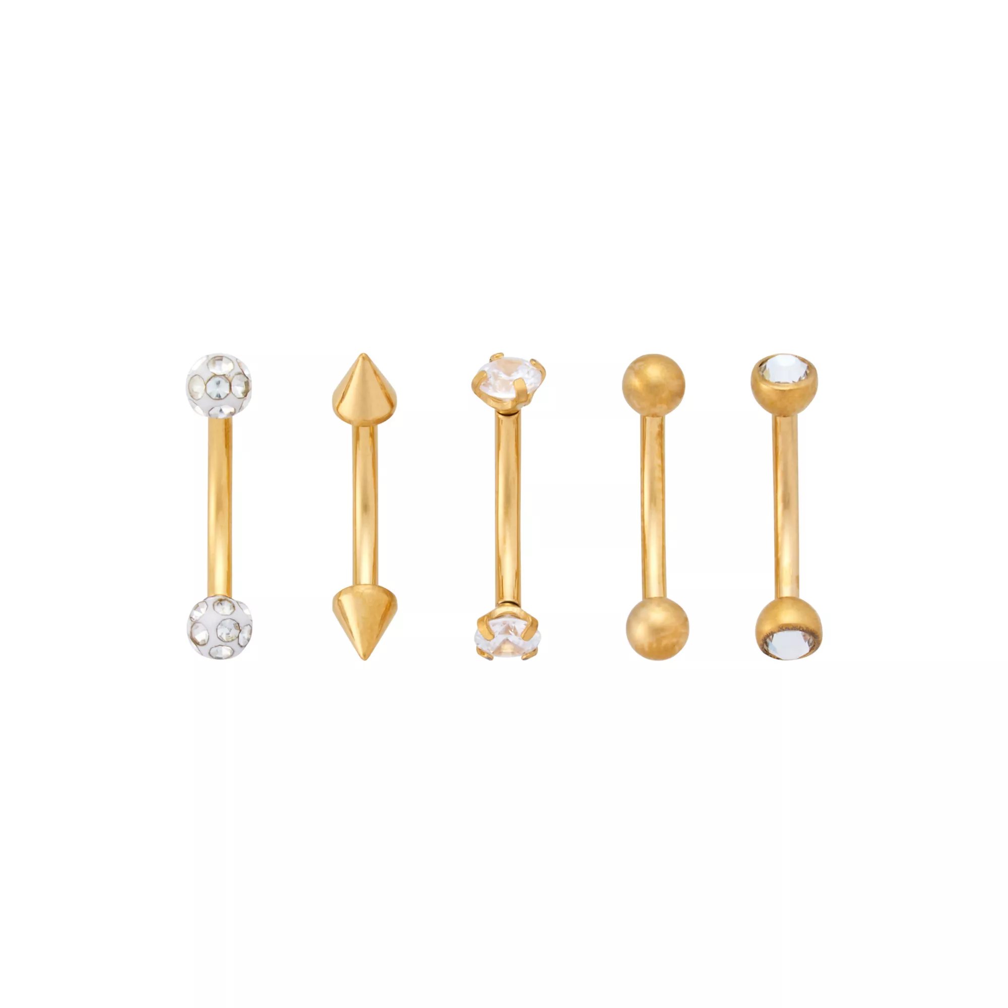 Multi-Pack CZ Titanium Goldplated Spike Curved Barbells 5 Pack - 16 Gauge at Spencer's
