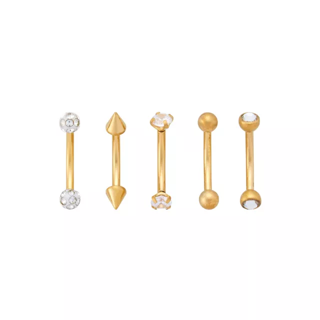 Multi-Pack CZ Titanium Goldplated Spike Curved Barbells 5 Pack - 16 Gauge at Spencer's