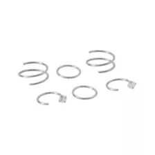 Multi-Pack CZ Spiral Double Nose Hoop and Half Hoop Nose Rings 6 Pack - 20 Gauge at Spencer's