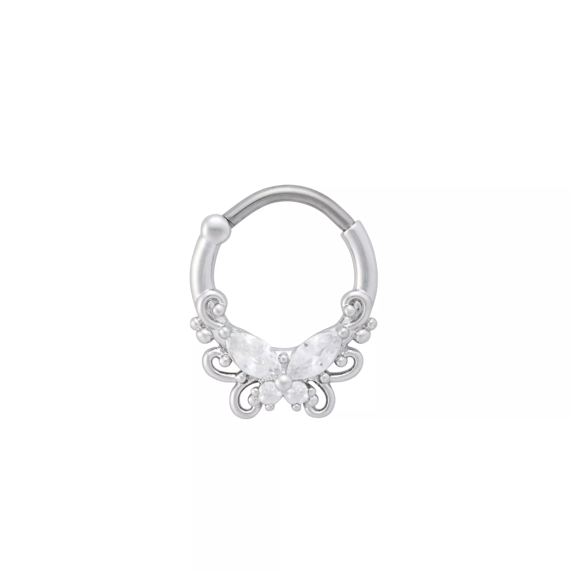 CZ Titanium Butterfly Hinged Septum Ring - 16 Gauge at Spencer's