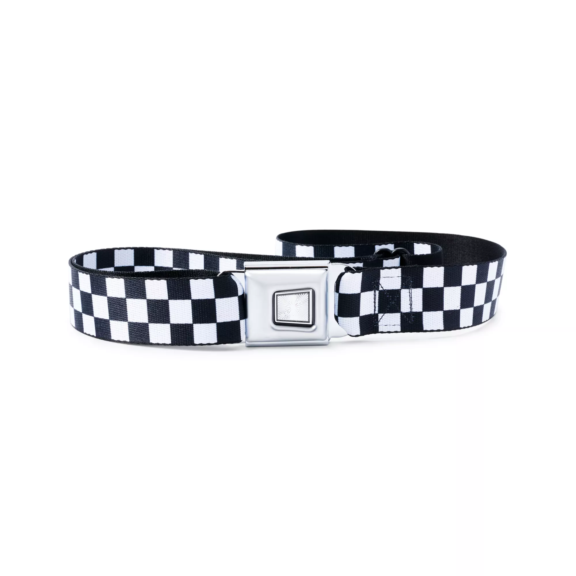 Black and White Checkered Seatbelt Belt at Spencer's