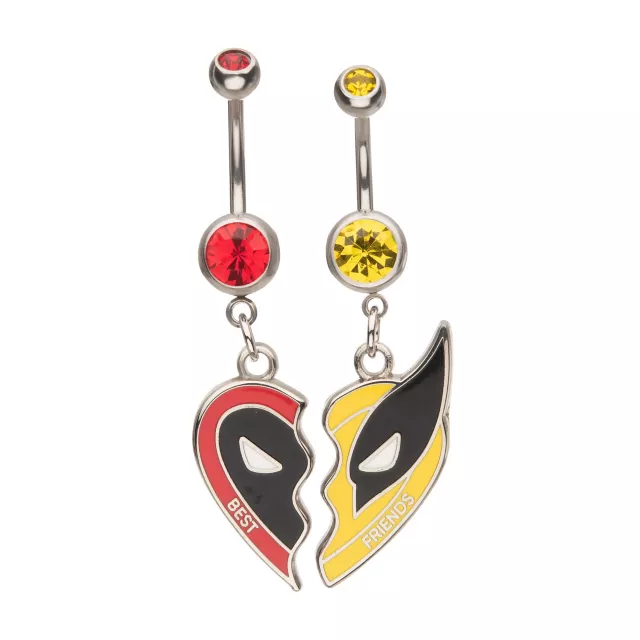 Deadpool and Wolverine BFF Dangle Belly Rings 2 Pack 14 Gauge