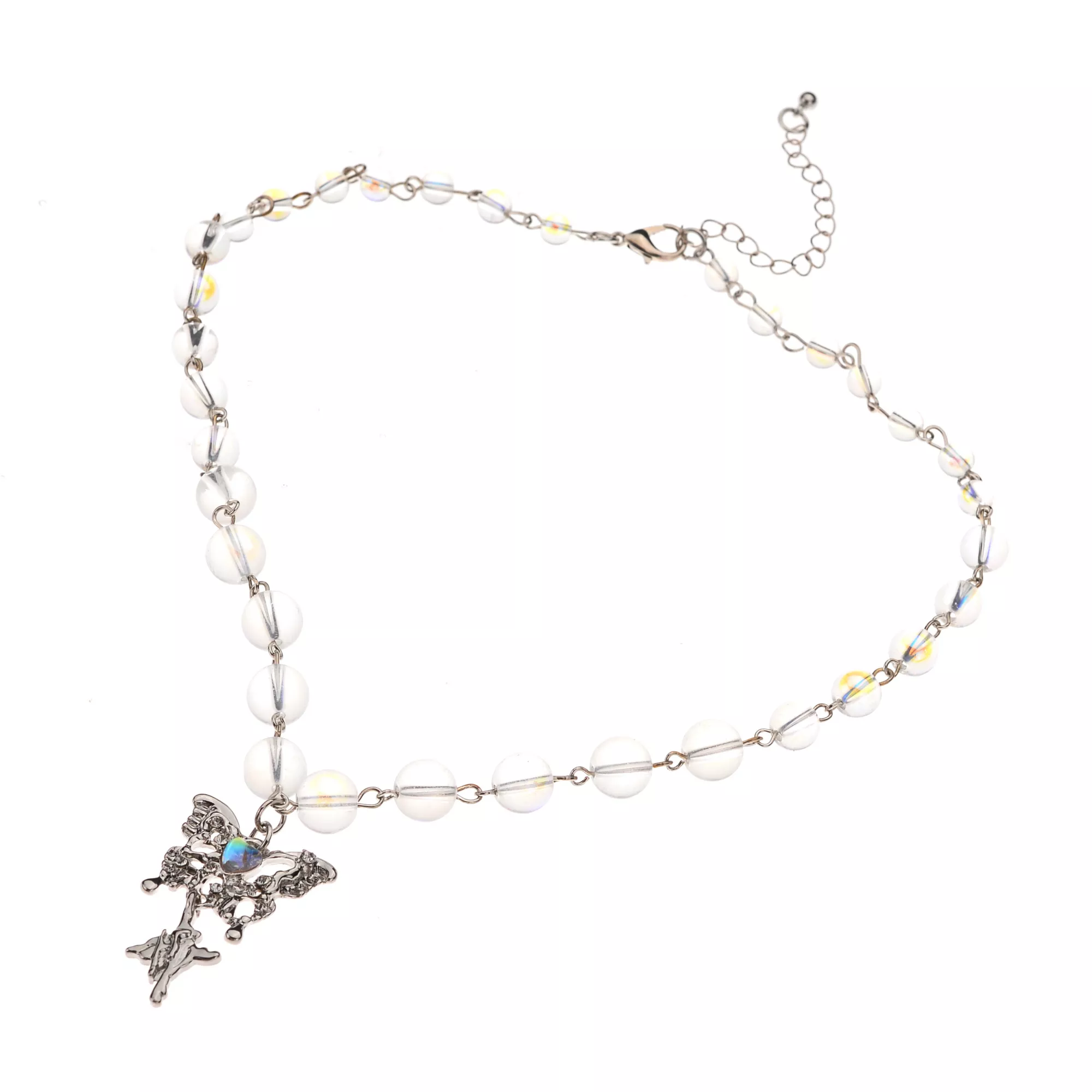Beaded Drip Butterfly Pendant Necklace at Spencer's