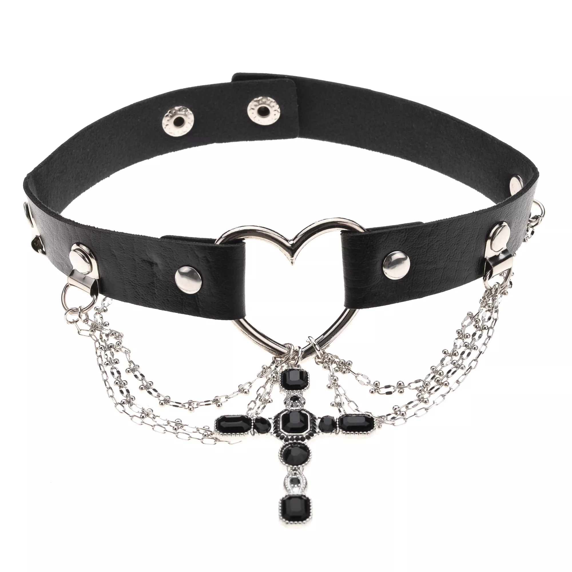 Black Heart Draped Cross Choker Necklace at Spencer's
